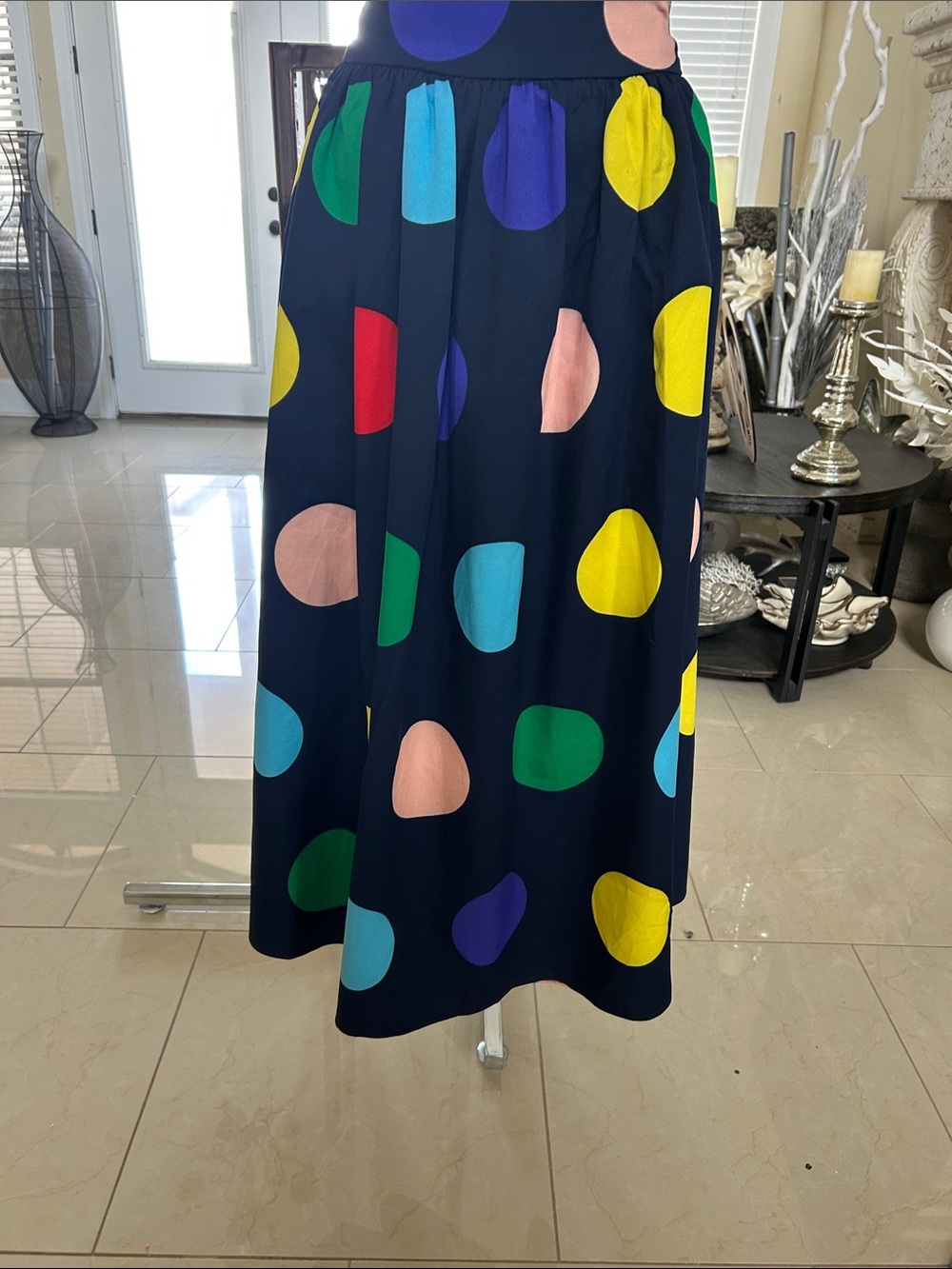 Black Maxi Skirt with Multicolor Polka-Dot Accents